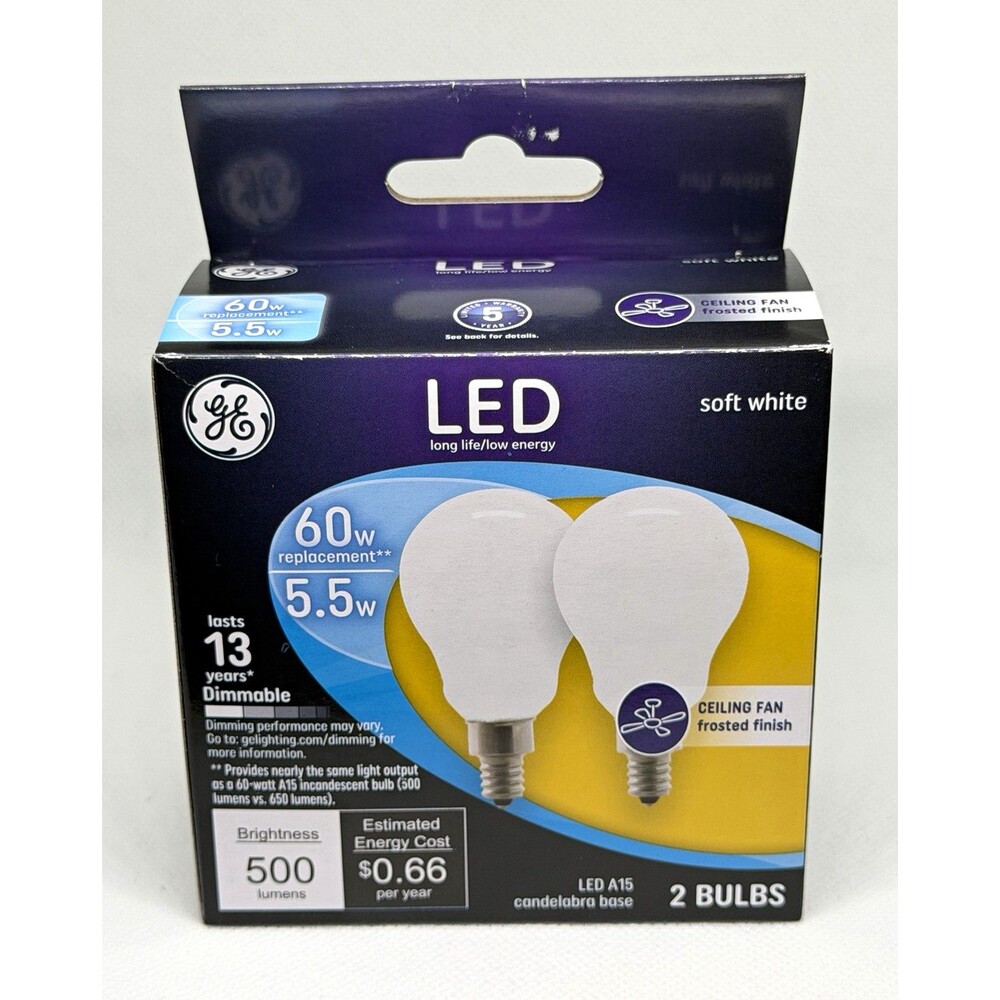 GE LED A15 Soft White 2700K 500lm 5.5W Dimmable Frosted 2-Pack